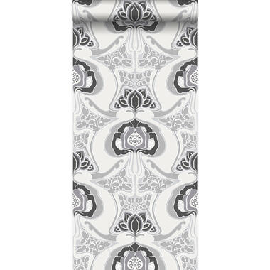 Origin behang - jugendstil bloemmotief - zwart, grijs - 53cm x 10,05m product