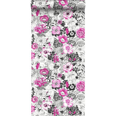 ESTAhome papier peint - fleurs - rose et noir - 53 cm x 10,05 m product