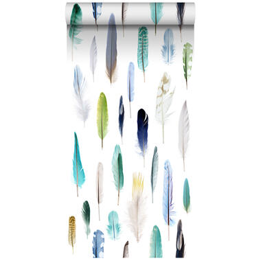 ESTAhome papier peint XXL - plumes - vert, bleu et beige product