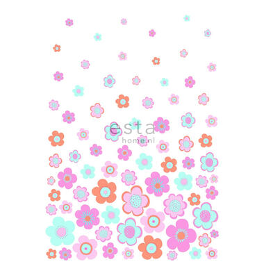 ESTAhome fotobehang - bloemen - turquoise, roze, paars - 186cm x 2,79m product