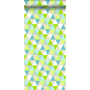 ESTAhome papier peint - triangles - vert citron, turquoise et beige product