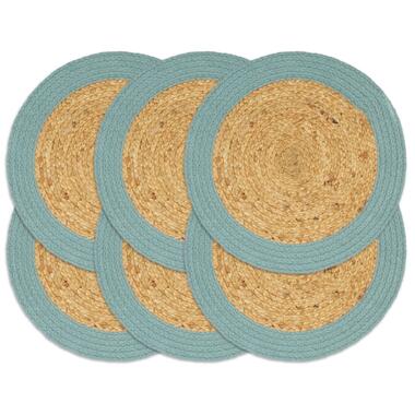 vidaXL Placemats 6 st 38 cm jute en katoen natuurlijk en groen product