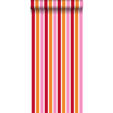 ESTAhome behang - strepen - roze en oranje - 53 cm x 10,05 m product