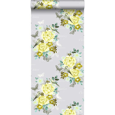 ESTAhome behang - bloemen en vogels - geel - 53 cm x 10,05 m product