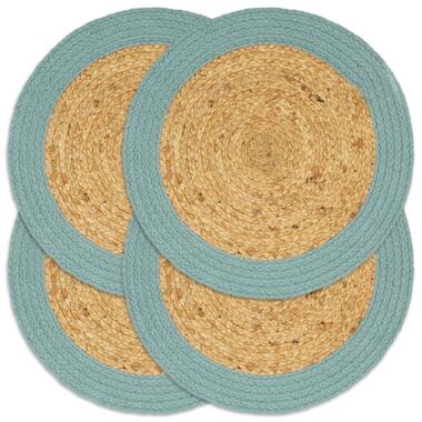 vidaXL Placemats 4 st 38 cm jute en katoen natuurlijk en groen product