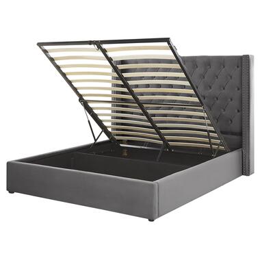 LUBBON - Bed met opbergruimte - Grijs - 160 x 200 cm - Fluweel product