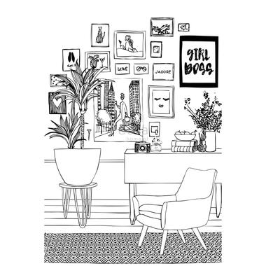 ESTAhome papier peint mural - dessin d'un salon - noir et blanc product