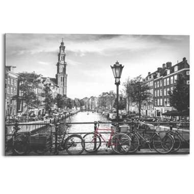 Schilderij Amsterdamse grachten 60x90 cm Zwart-Wit Hout product
