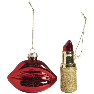 Kerstballen Lipstick en Lippen - glas - set product