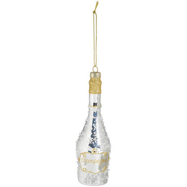 Kerstornament Champagne - zilverkleurig - 15,5x5x5 cm