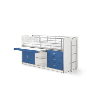 Vipack lit surélevé Bonny avec bureau escamotable, armoire 3 portes, étagères et 3 tiroirs - bleu product