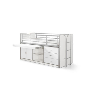 Vipack lit surélevé Bonny avec bureau escamotable, armoire 3 portes, étagères et 3 tiroirs - blanc product