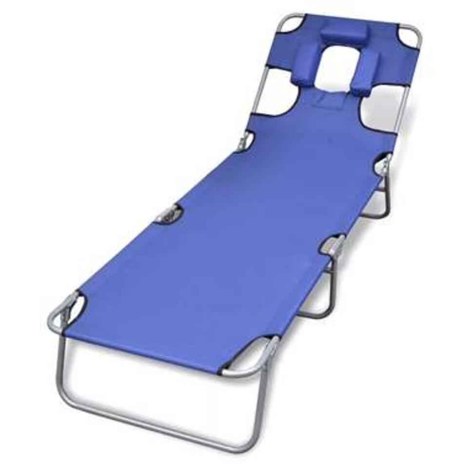 vidaXL Chaise longue avec coussin de tête Acier enduit de poudre Bleu product