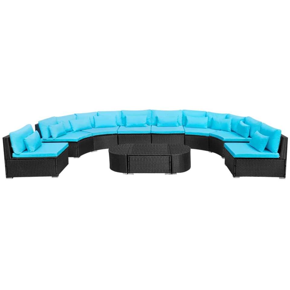 VIDAXL 11-delige Loungeset met kussens poly rattan blauw