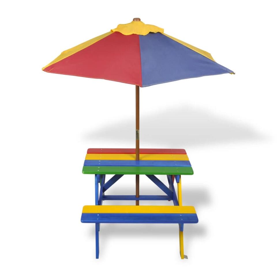 VIDAXL Table et bancs de pique-nique avec parasol pour enfants Bois