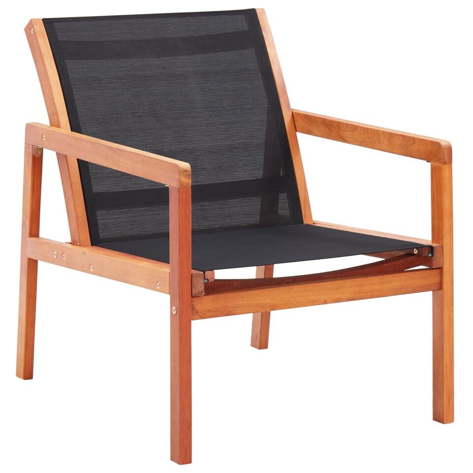 48701 vidaXL Garden Lounge Chair Black Solid Eucalyptus Wood and Textilene product