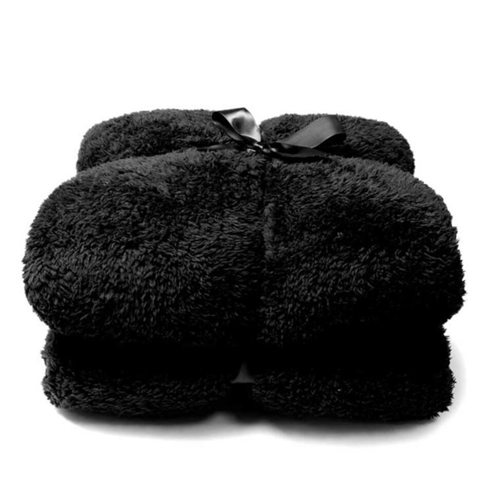 Whirlpool Sluiting Vooraf Unique Living - Teddy - Fleece - Plaid - 150x200 cm - Zwart | Leen Bakker