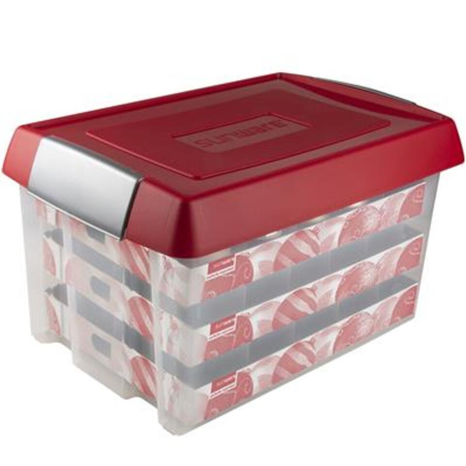 Nesta boîte de rangement Noël 60L avec insert pour 60 boules transparent  rouge