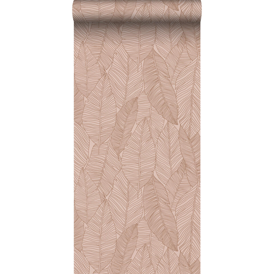 Vacature Subjectief ademen ESTAhome behangpapier - getekende bladeren - terracotta roze - 0,53 x 10,05  m | Leen Bakker