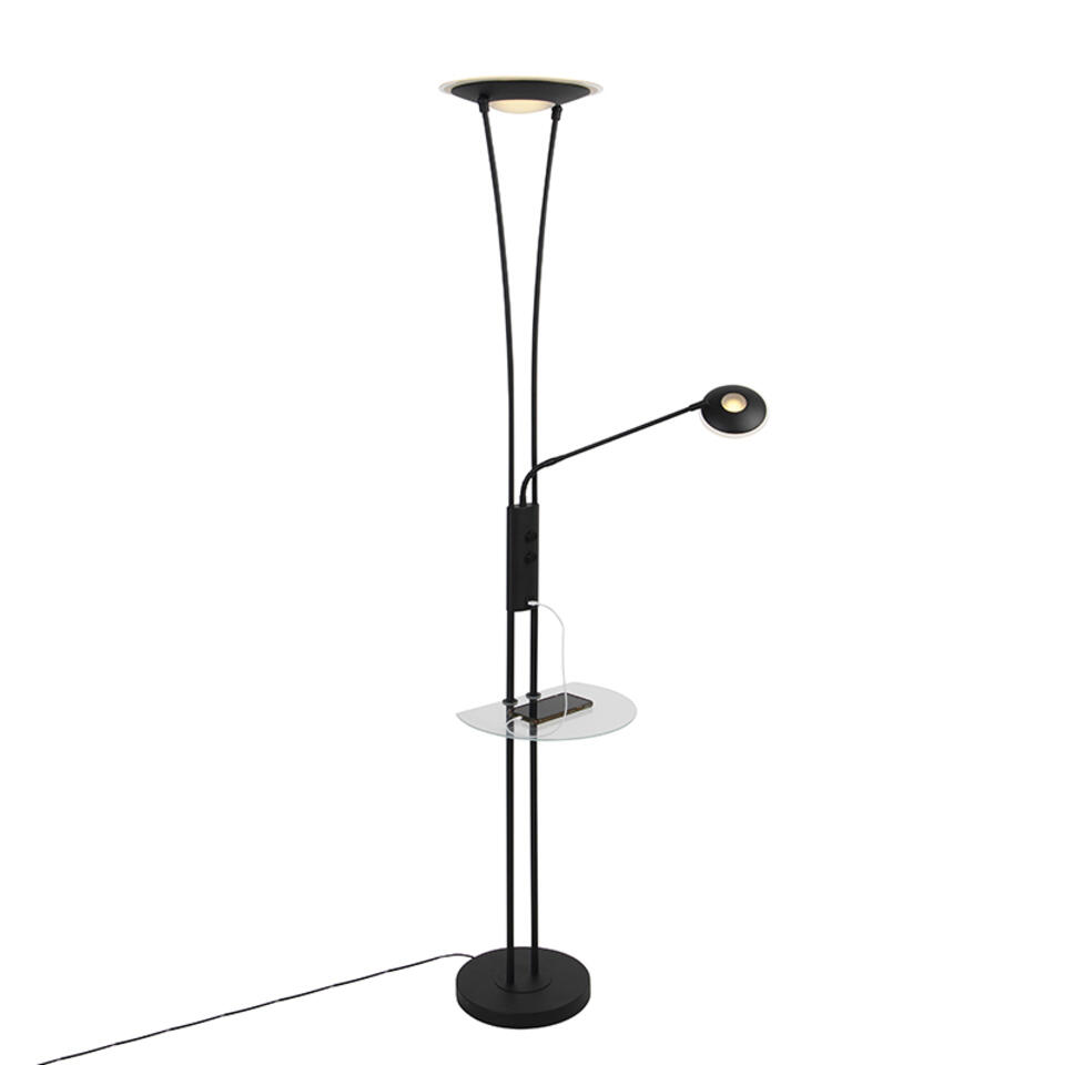 QAZQA lampadaire noir avec lampe de lecture avec led et variateur - diva 2