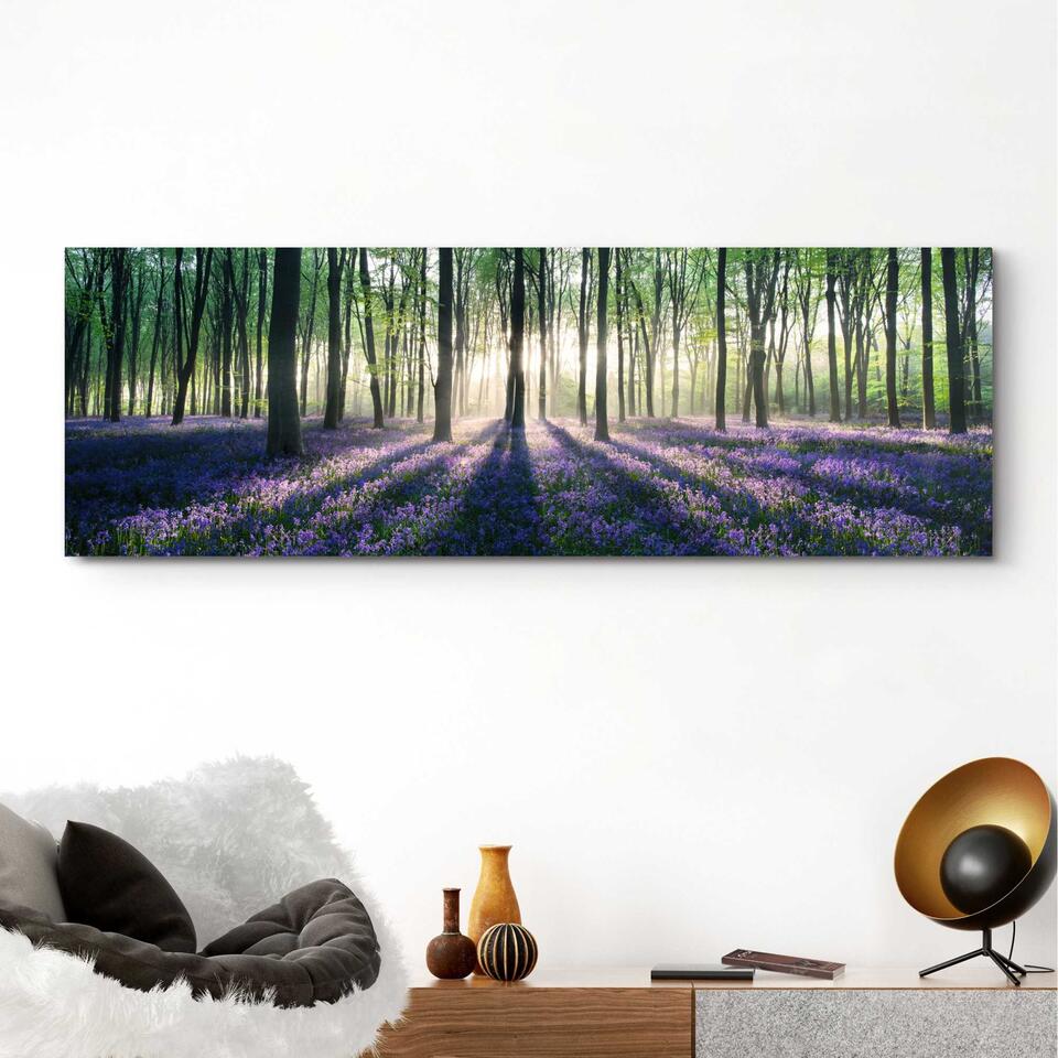 Schilderij Voorjaar in het bos - Paars - 52 x 156 cm