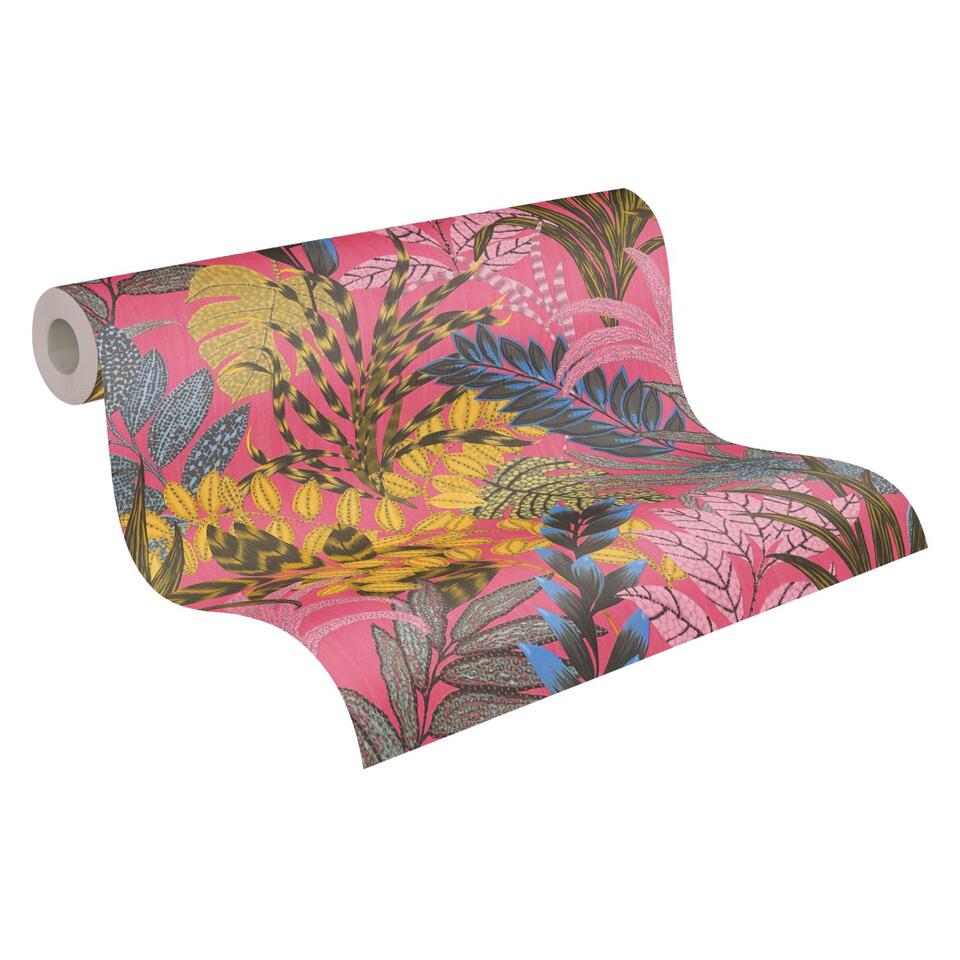 exegese Voorwaardelijk Jaarlijks Livingwalls behangpapier - tropische bladeren - roze, geel en blauw | Leen  Bakker