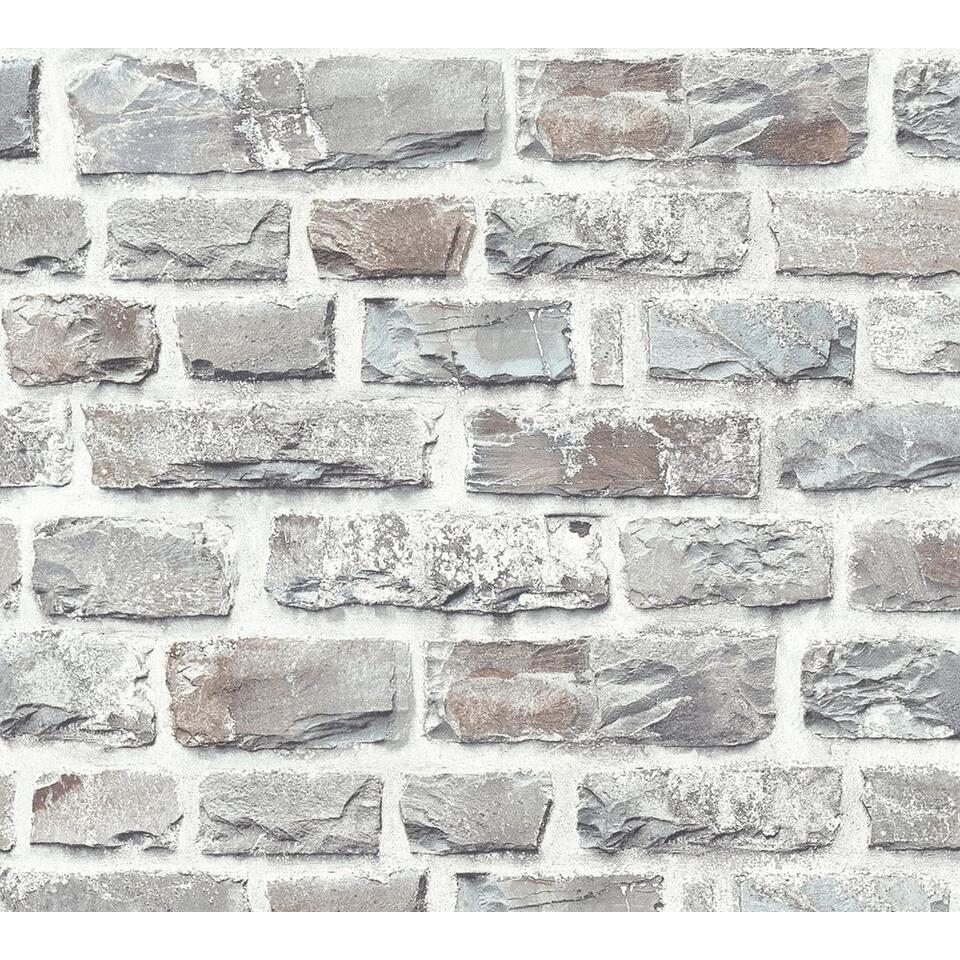 donderdag pellet Kostbaar A.S. Création behangpapier - stenen muur - lichtgrijs en bruin | Leen Bakker