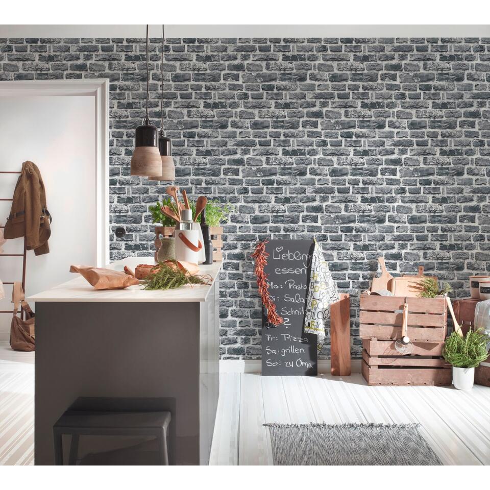 buiten gebruik Lada Bij A.S. Création behangpapier - stenen muur - donkergrijs - 53 cm x 10,05 m -  AS | Leen Bakker