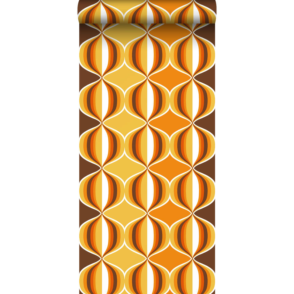nep Emotie Leeuw Sanders & Sanders behangpapier - retro ornamenten - geel, bruin en oranje |  Leen Bakker