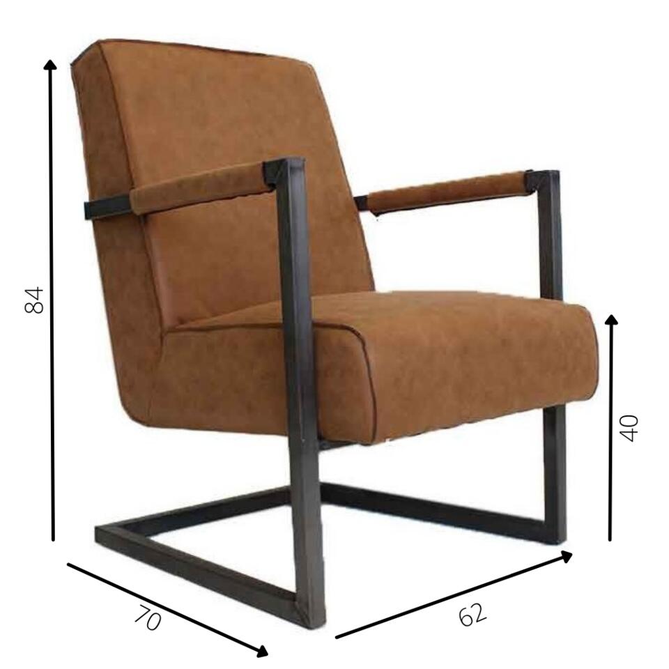 Industriële leren fauteuil cognac Tiger - - Bruin | Bakker
