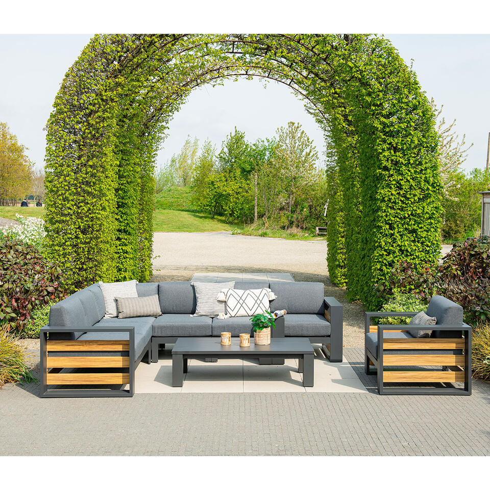 Garden Impressions Nika hoek loungebank - donker grijs - teak look