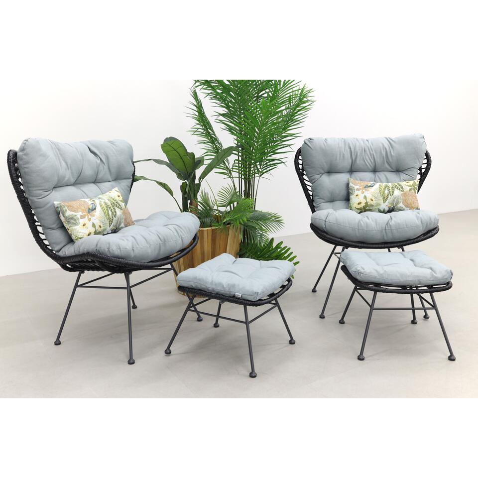 Libelle retro loungestoel met voetenbankje - set van 2 - zwart