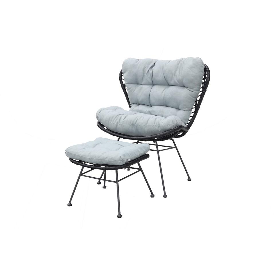 Libelle retro loungestoel met voetenbankje - zwart