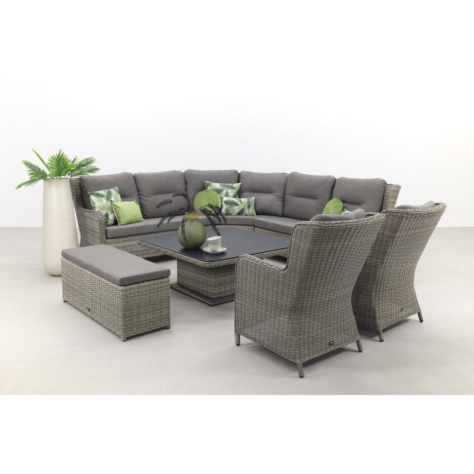 VDG Sandigo lounge dining set met bijzetbank + 2x dining tuinstoel