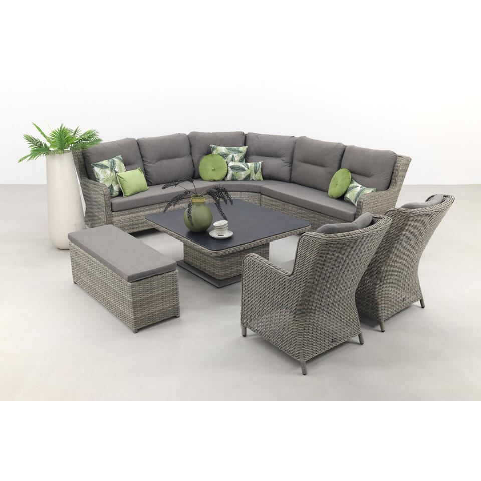 VDG Sandigo lounge dining set met bijzetbank + 2x dining tuinstoel