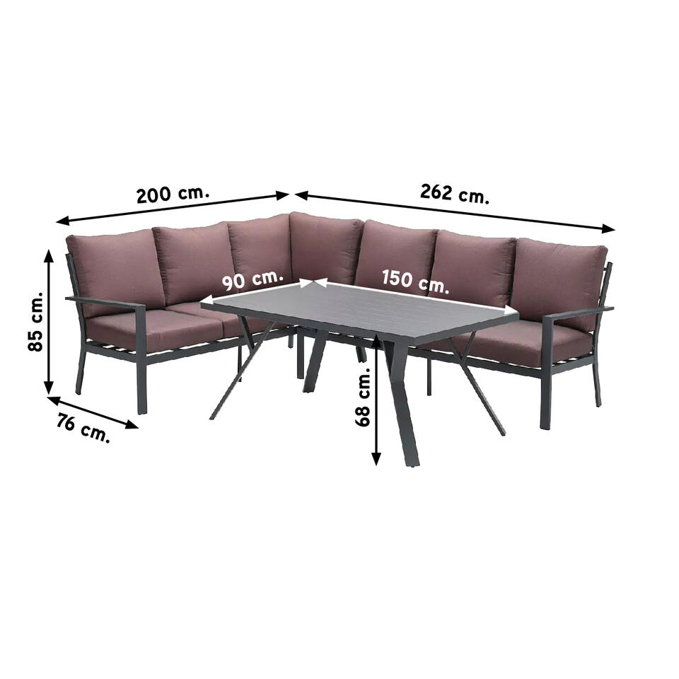 GI Sergio lounge dining set 3-delig - Links - black/Copper