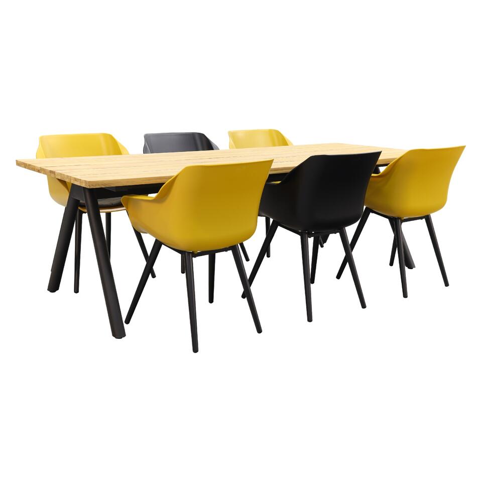Hartman tuinset Sophie Studio Yellow/Black/Mason teak tafel 240 cm.