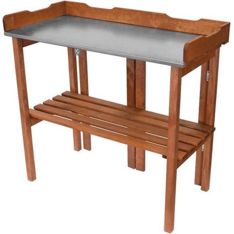 Table végétale Garten avec plateau en zinc et étagère en bois