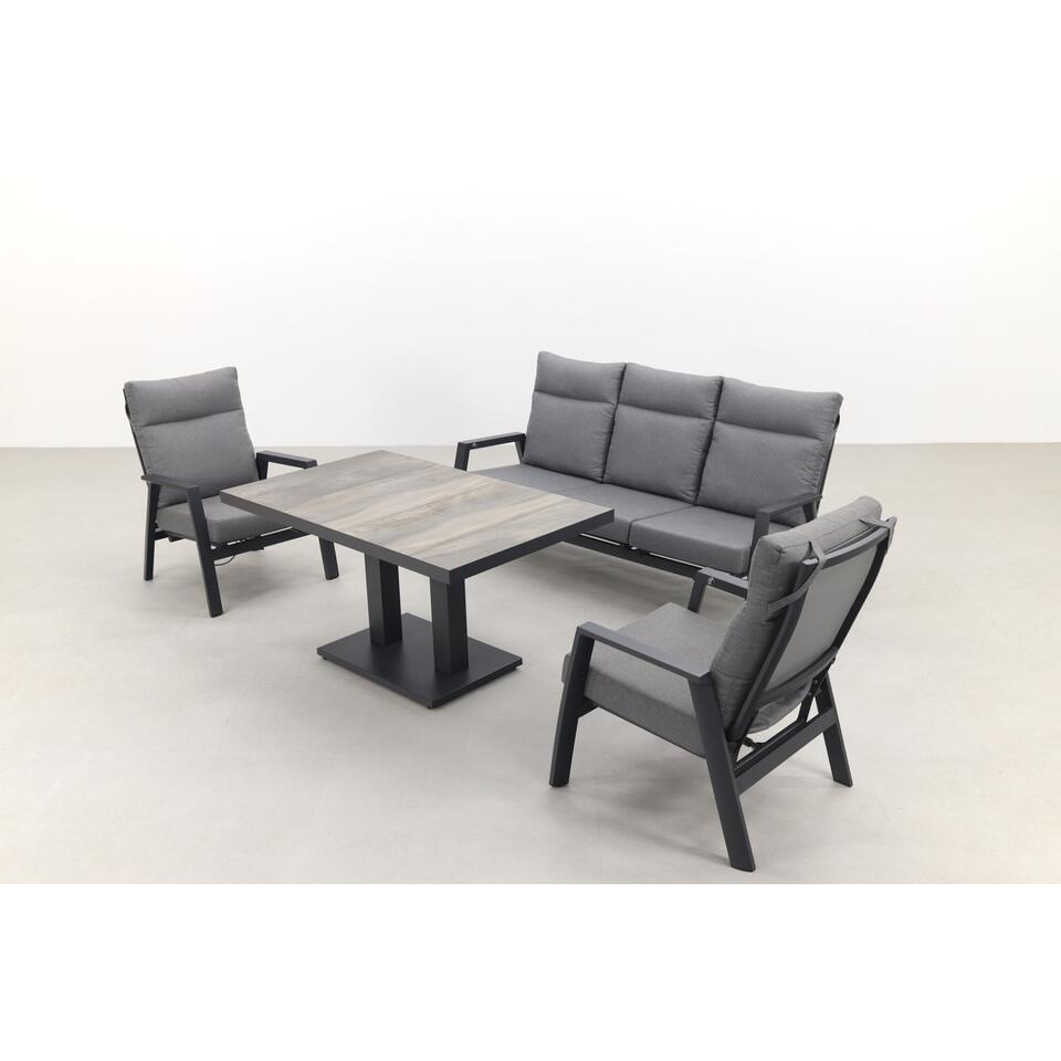 VDG Azoren/Jersey stoel- 3-zitsbank loungeset verstelbaar - Antraciet
