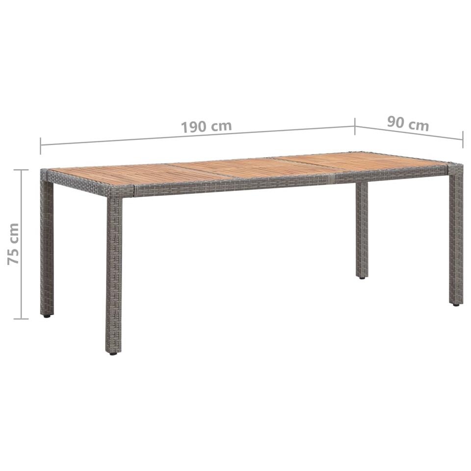 vidaXL Table de jardin Gris 190x90x75cm Résine tressée et acacia