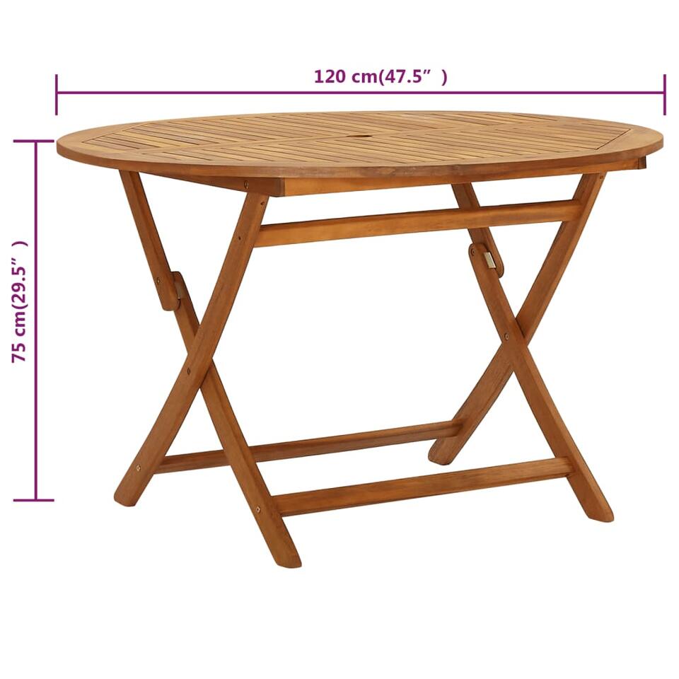 vidaXL Table pliable de jardin 120 cm Bois d'acacia massif