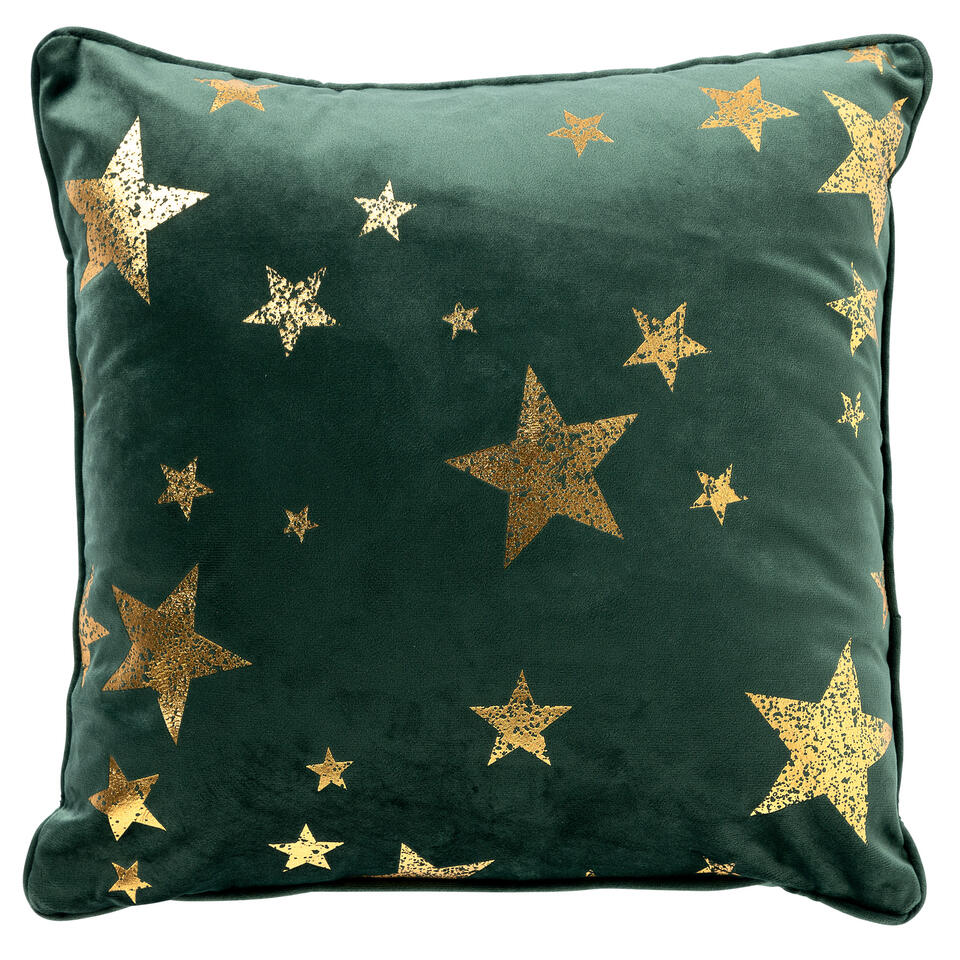 petticoat Kust Modderig STARS - Sierkussen 45x45 cm - Groen - Kerst decoratie - velvet | Leen Bakker