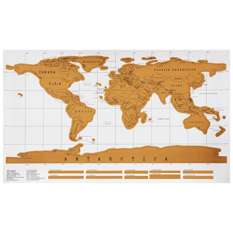 Aretica Carte mondiale à gratter blanche 88 x 52 cm