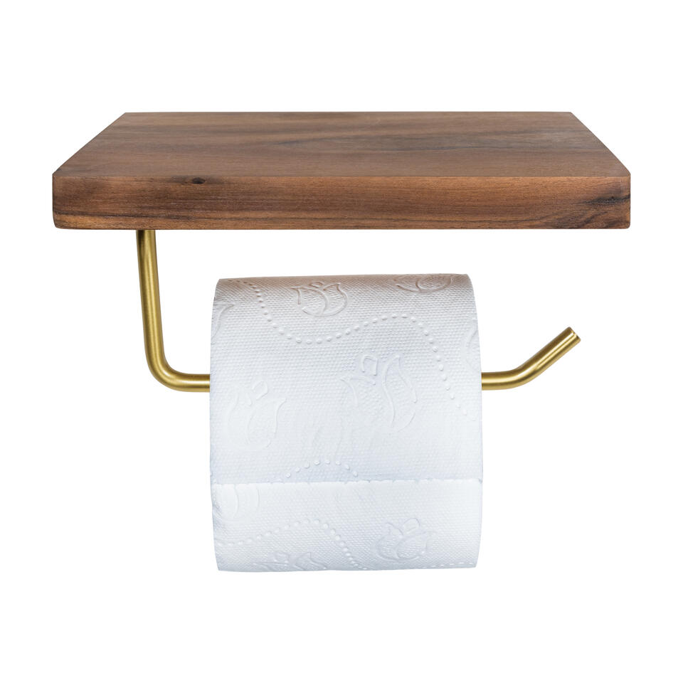 QUVIO Porte-rouleau de papier toilette avec étagère en bois