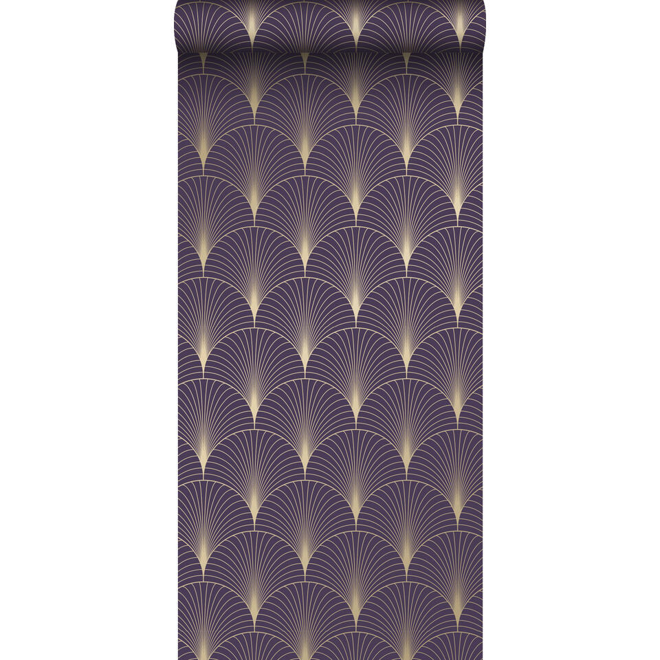 Overvloedig Onverenigbaar verdrievoudigen ESTAhome behangpapier - art deco motief - donker paars en goud - 0,53 x  10,05 m | Leen Bakker