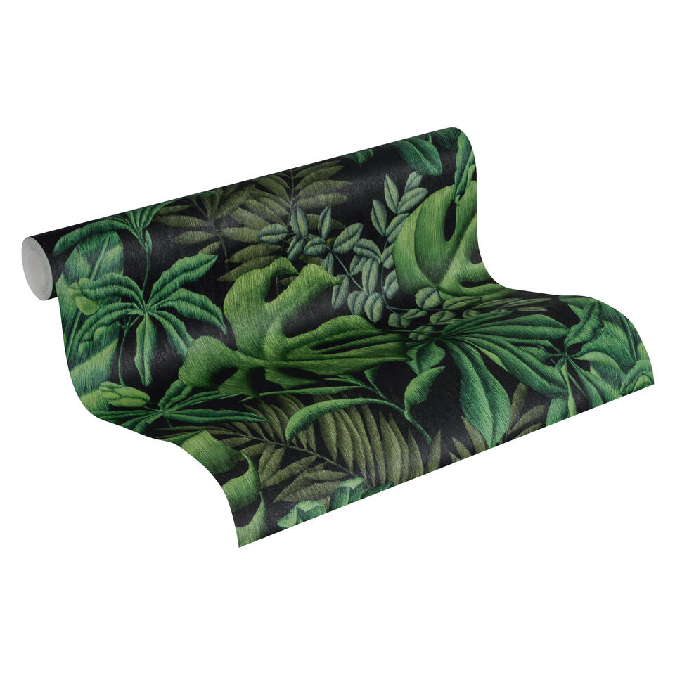 Verbeelding Roestig attent A.S. Création behangpapier - tropische bladeren - groen en zwart | Leen  Bakker