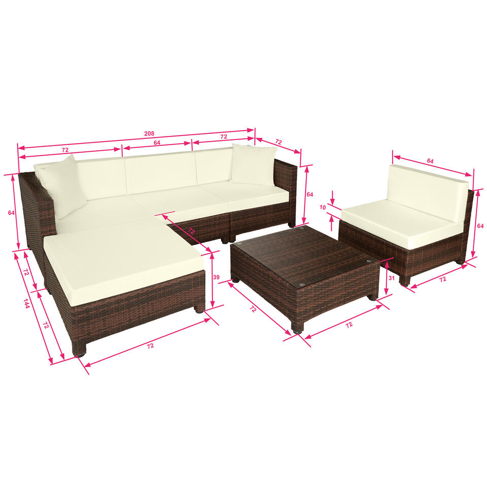 tectake - loungeset met tafel - incl. 2 sets kussenhoezen - zwart/bruin