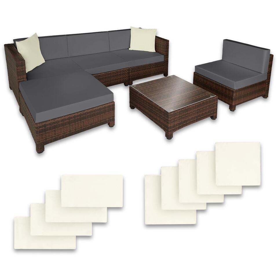 tectake - loungeset met tafel - incl. 2 sets kussenhoezen - zwart/bruin