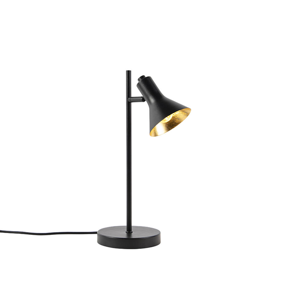 QAZQA lampe de table moderne noire avec lumière dorée à 1 lumière