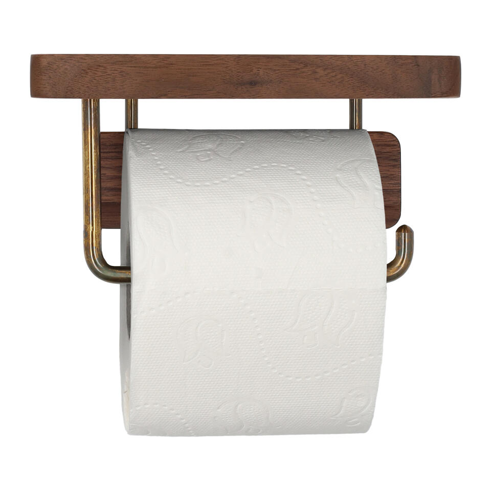 QUVIO Porte-rouleau de papier toilette avec étagère - Métal et bois